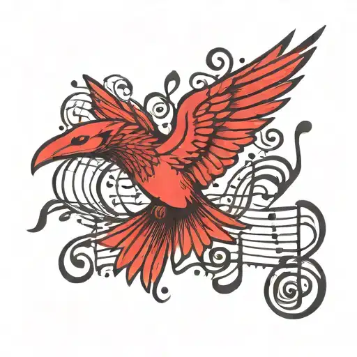 Music Notes Flying On Red Birds