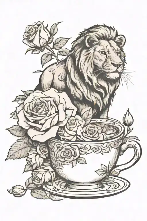 White Roses With A Tea Cup And A Lion Teddy Bear