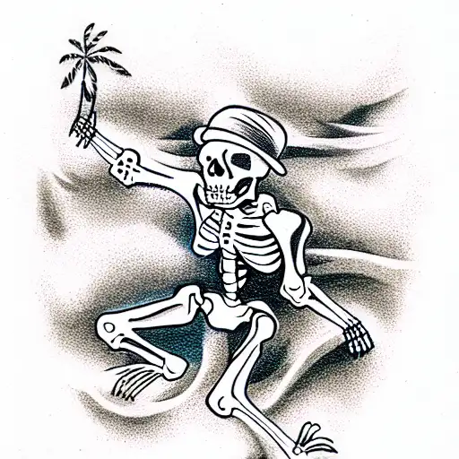 Skeleton With Hawaiian Shirt On A Beach
