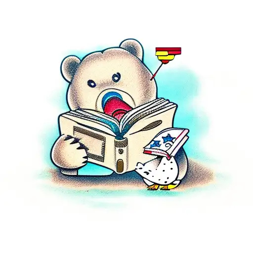 Rubber Duck With Pin Up Bear Reading A Book