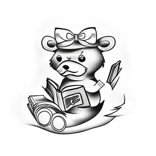 Rubber Duck With Pin Up Bear Tattoo Reading A Book