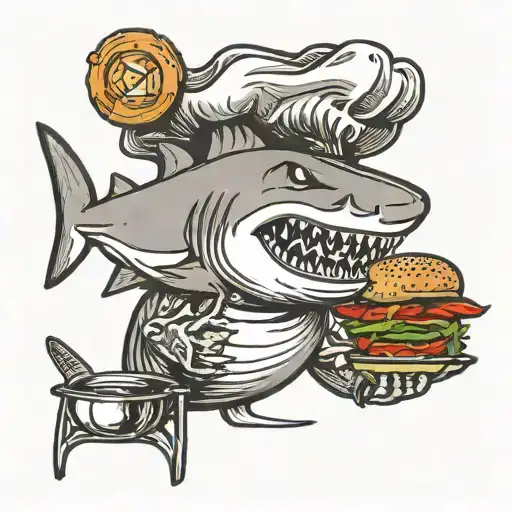 Shark Wearing A Chefs Hat Grilling Burgers
