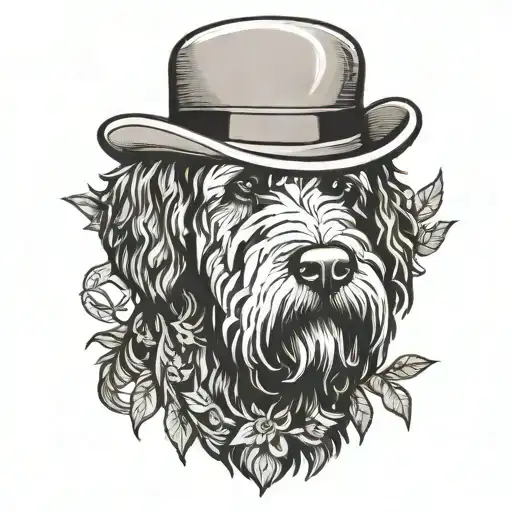 Dog Black Russian Terrier In Hat Smoking Pipe Framed By Laurel Wreath