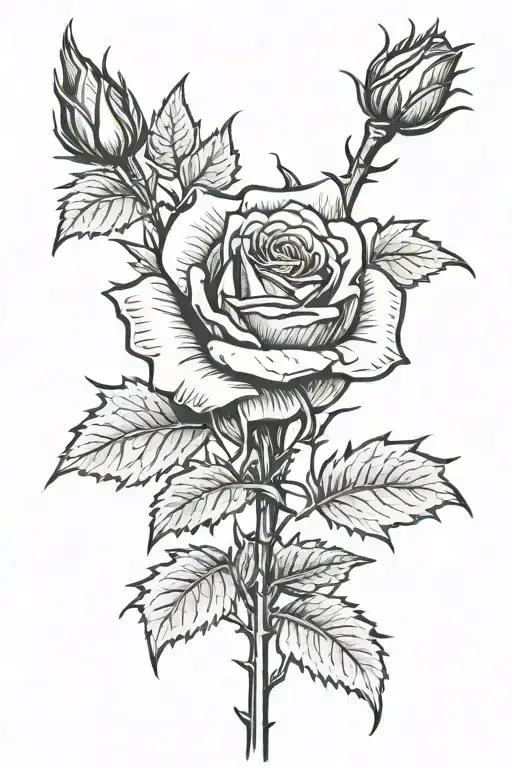 Single Rose With A Long Thorny Stem