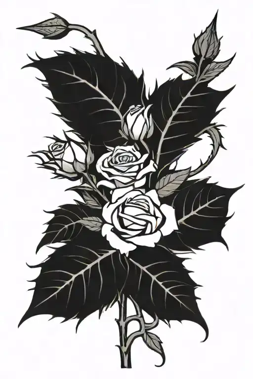 Rose With A Long Thorny Stem With Leaves