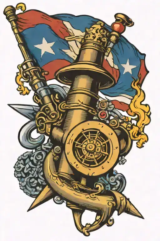 Draw Me A Torch Combined With A Cannon And A Texas Flag Intertwined
