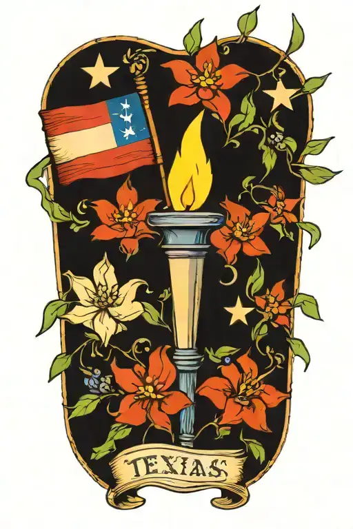 Draw Me A Torch With A Texas Flag And Bluebonnet Flower Intertwined