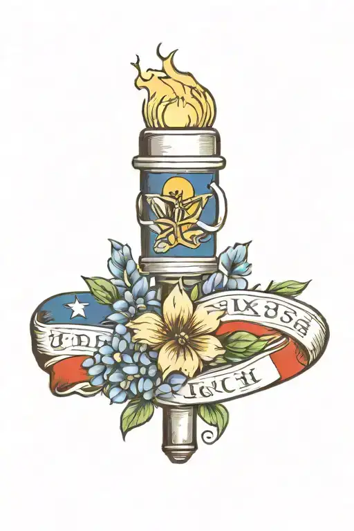 Draw Me A Torch With A Texas Flag And Bluebonnet Flower Intertwined