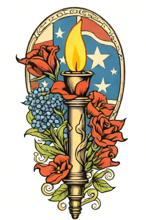 Draw Me A Torch With A Texas Flag And Bluebonnet Intertwined