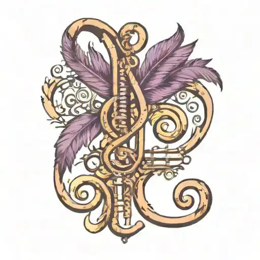 A Music Note Made Of Purple Feathers And Antique Keys