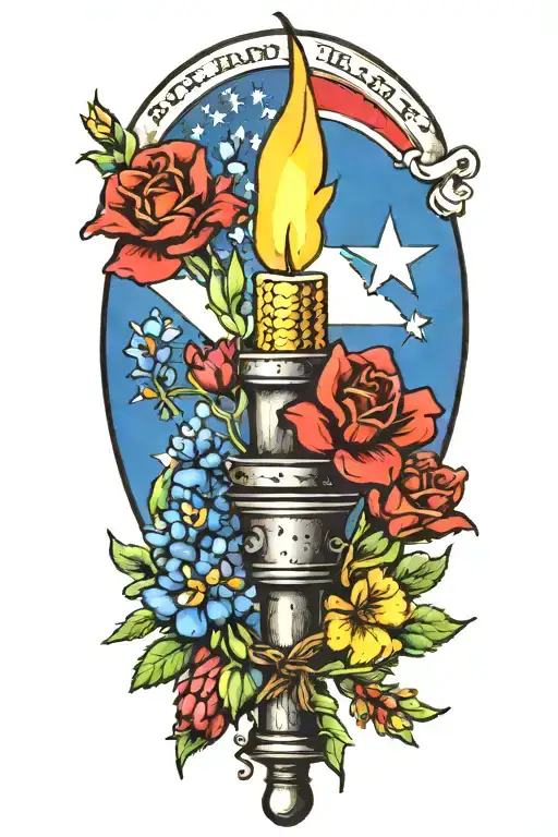 Draw Me A Torch With A Texas Flag And Bluebonnet Flower Intertwined