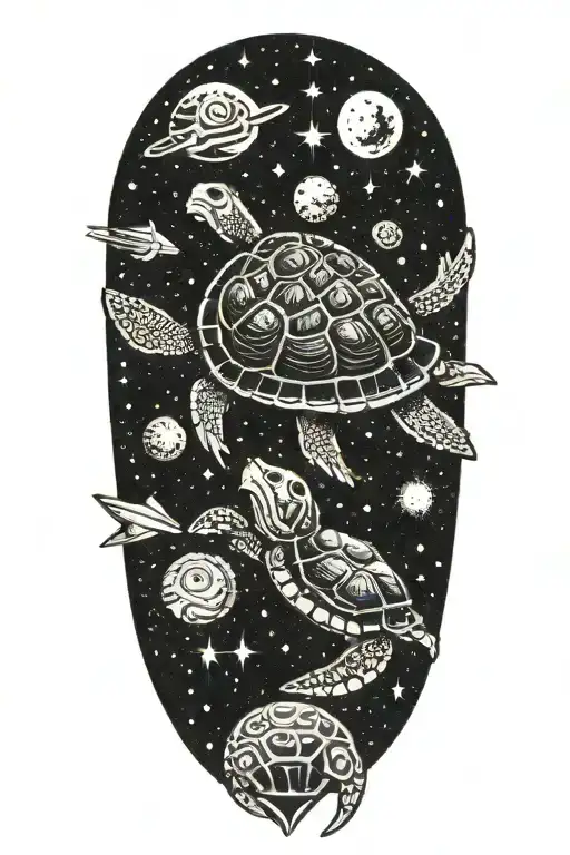 Turtle Floating In Space Surrounded