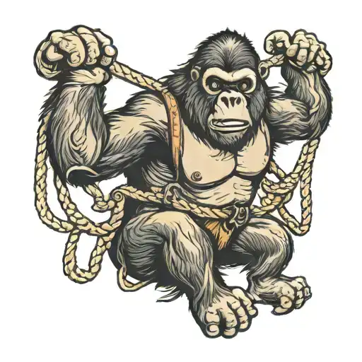 Sportclimbing Gorilla With Harness And Rope Hanging
