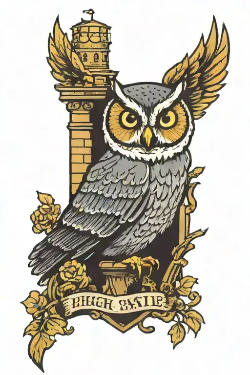 High Castle Tower With Owl Sitting Alone