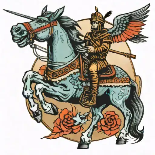 Modern Warrior On Horseback With Drone Flying