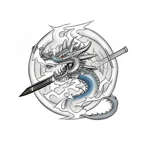 A Katana Slicing Through A Dragon's Scale