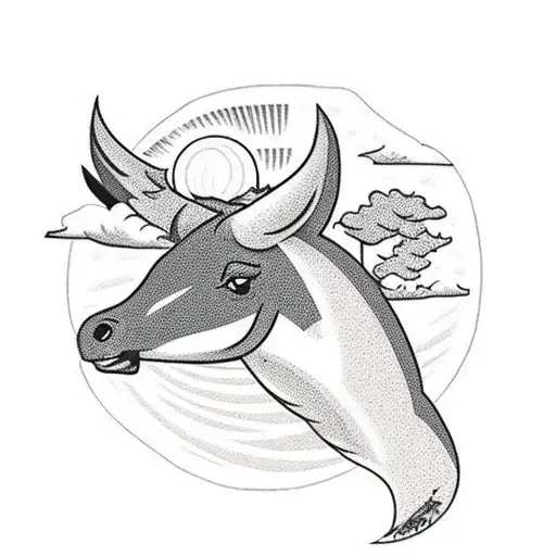 Bronco Rearing In Nature With Spectacular Orange Sunset In The Background