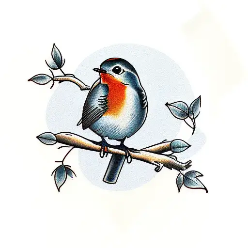 Robin With Mouse And Willow Branch