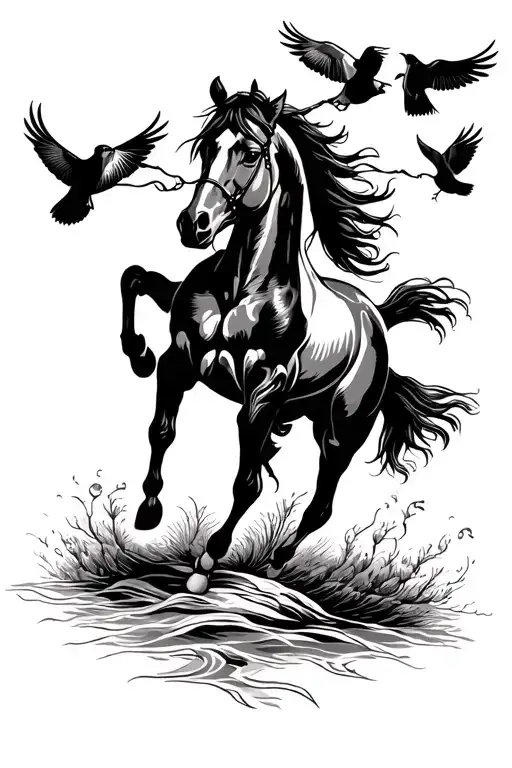 Horse Transferring Into Birds Flying