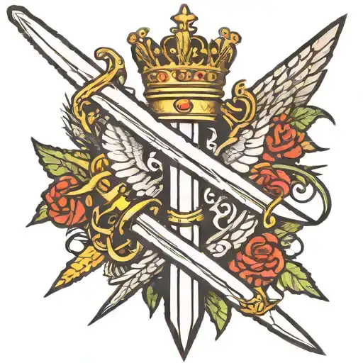 A Sword With Wings And A Crown Of Thorns On The Sword