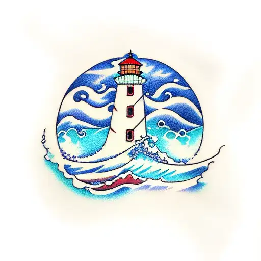 Ocean Wave With Lighthouse