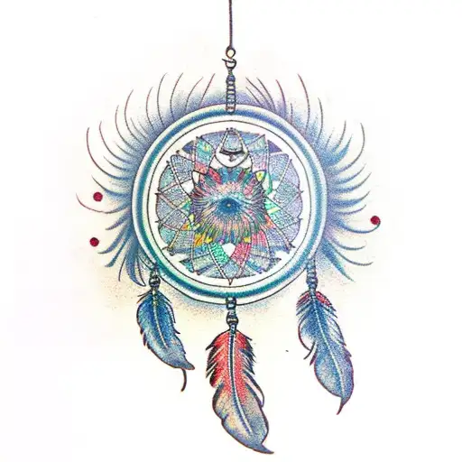 Dreamcatcher With Feathers Hanging Down The Bottom