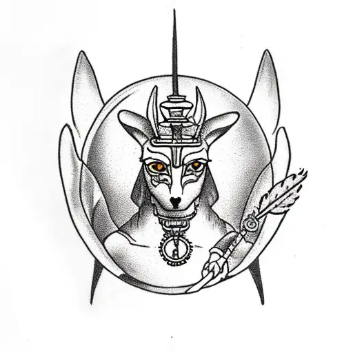 Anubis Holding A Scale Weighing A Heart With A Feather