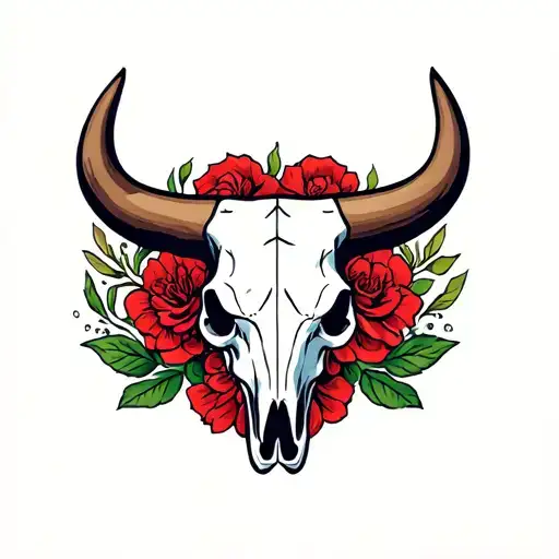 American Traditional Bull Skull