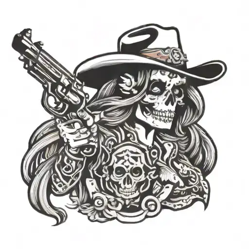 Skull Cowgirl With Revolver