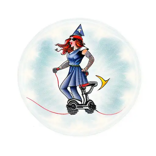Girl Riding An Eletric Scooter Under A Wind Rose On The Ground