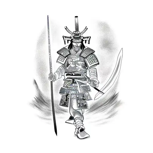 A Samurai Drawing His Katana And A Dragon In The Background