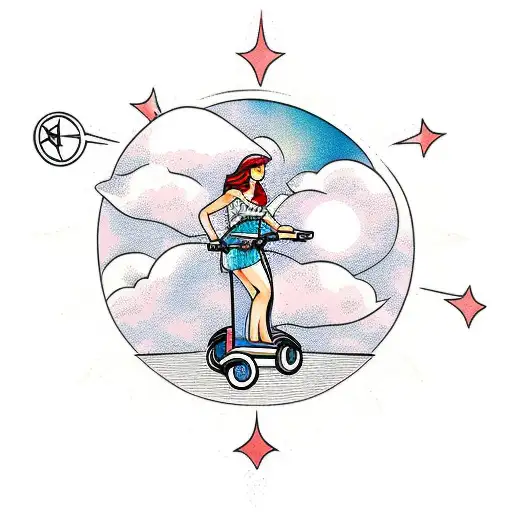 Girl Riding An Electric Scooter Under A Wind Rose On The Ground