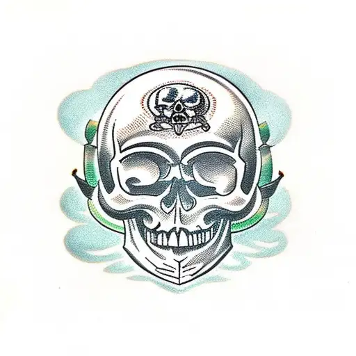 Skull In Helmet With Dagger In His Teeth