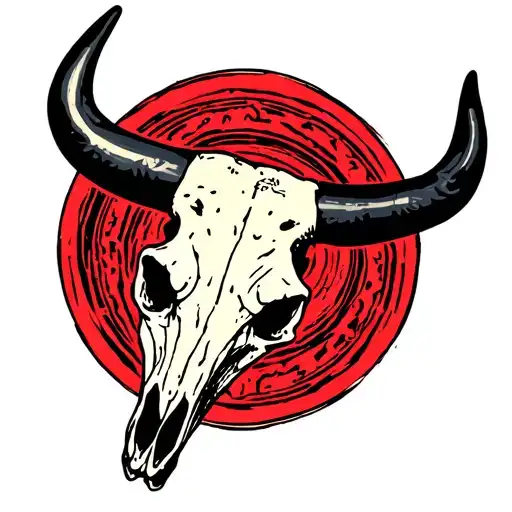 American Traditional Bull Skull With Red Circle Background