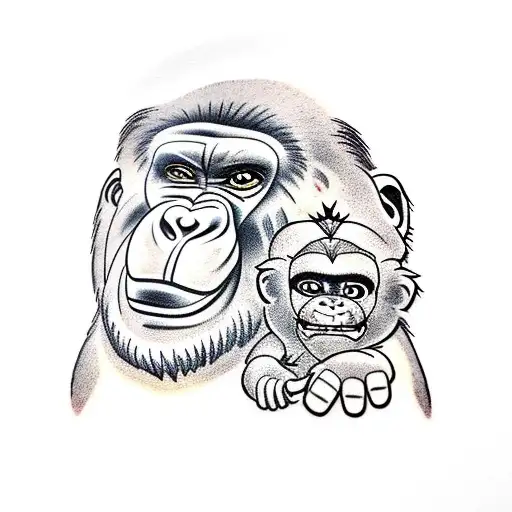 Gorilla Father With Gorilla Son