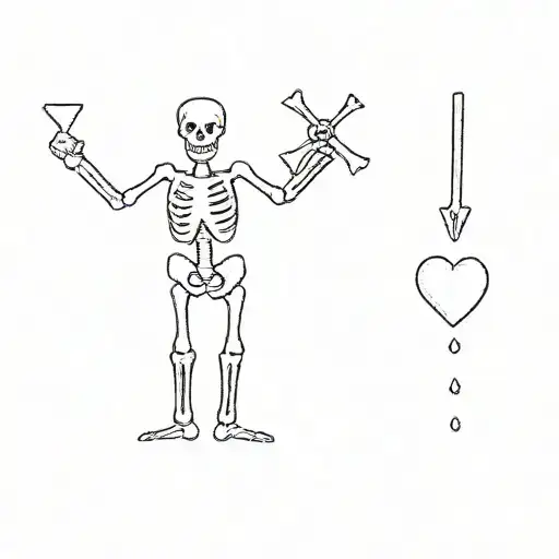A Skeleton Holding A Heart And Arrow