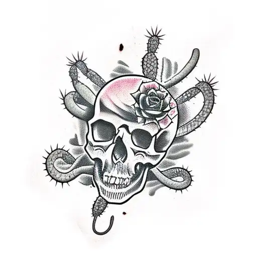 Skull With Cactus A Snake