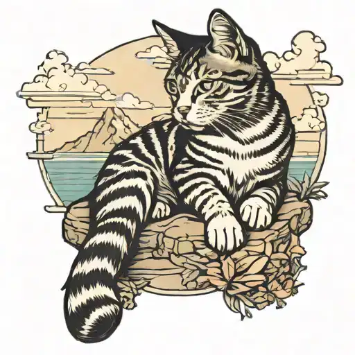 A Cat Lounging On A Mountain Peak Overlooking The Sea