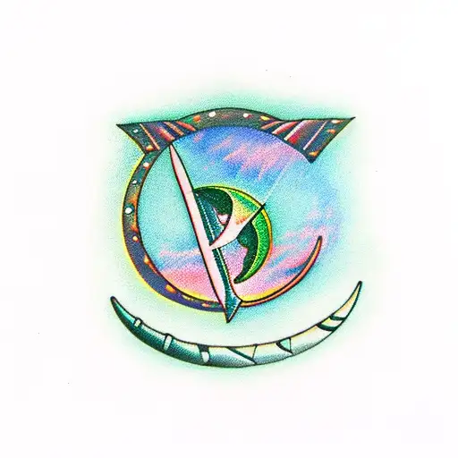 Green Crescent Moon With Swords Crossing