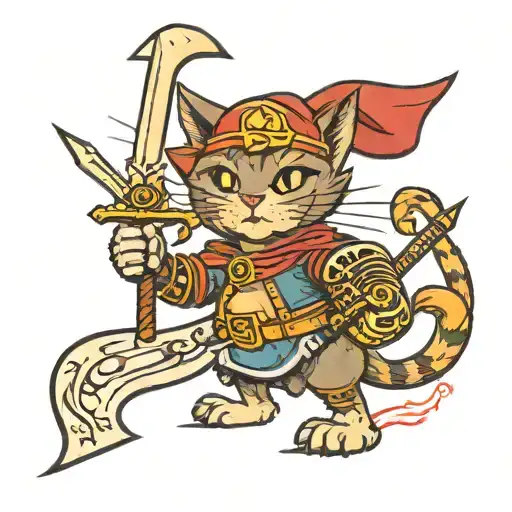An Anime-inspired Cat Warrior Wielding A Music Note Sword
