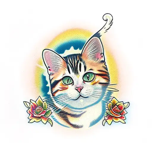 Calico Tabby Cat With Yellow Halo Background
