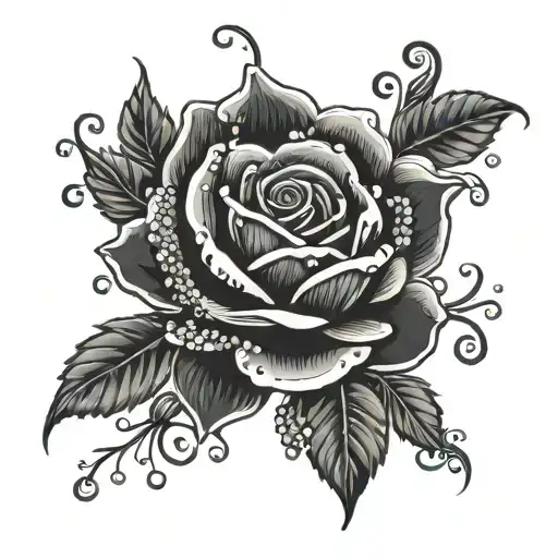 Black Rose Dripping In Pearls And White Honeysuckle Flowers Shrouding The Rose