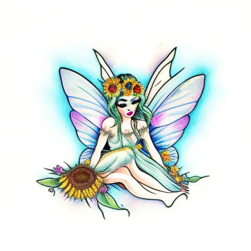 Beautiful Fairy With Sunflowers