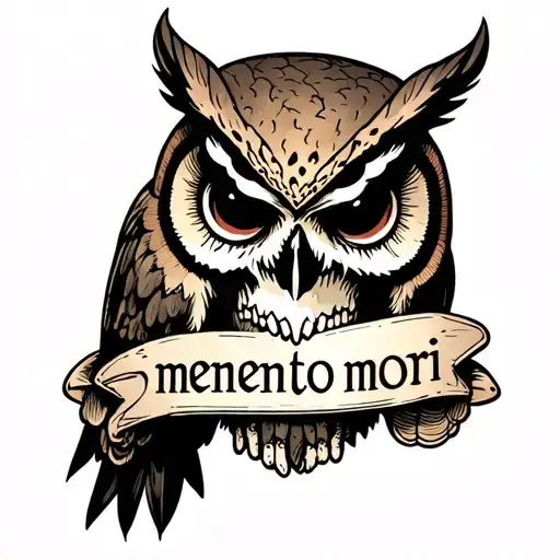 Owl With A Skull And The Words Memento Mori Written