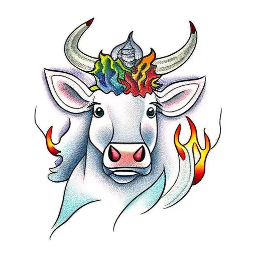 Cartoon Cow With Flames