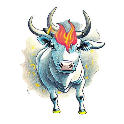 Cartoon Full Body Cow With Flames