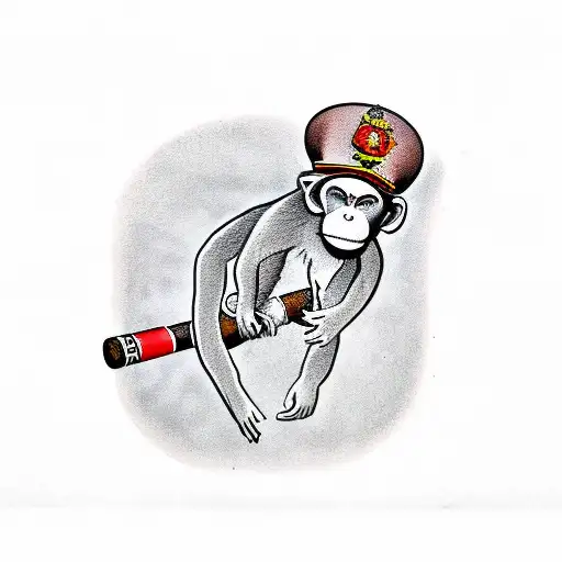 Monkey With Military Hat Smoking A Cigar