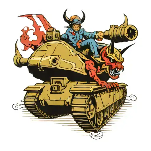 A Sporty Devil Riding A Military Tank
