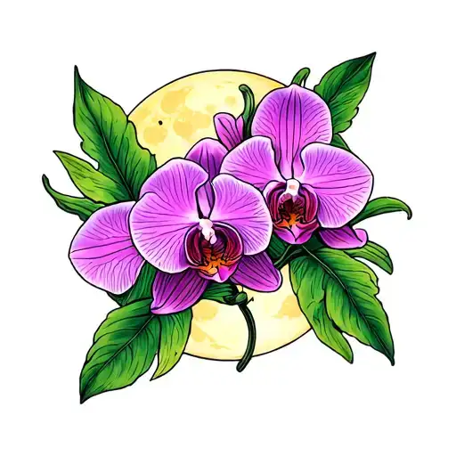 Cattaleya Orchid Flower Wrapped Together By The Moon