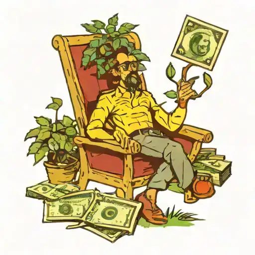 Dungerees Sitting On A Lawn Chair Under A Money Tree